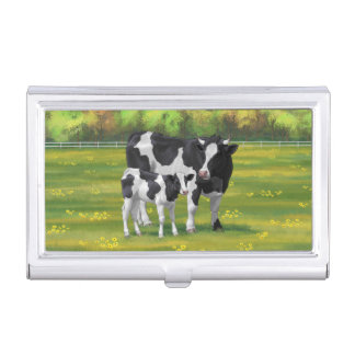 Holstein Cow & Cute Calf in Summer Pasture Business Card Case