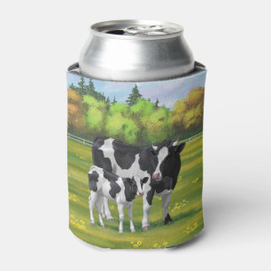 Holstein Cow & Cute Calf in Summer Pasture Can Cooler