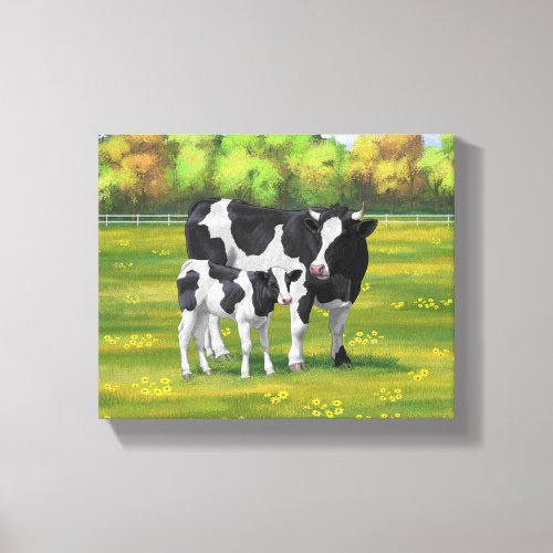 Holstein Cow  Cute Calf in Summer Pasture Canvas Print