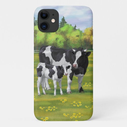 Holstein Cow  Cute Calf in Summer Pasture iPhone 11 Case