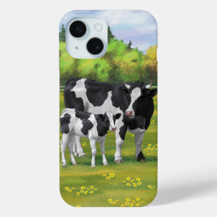 Holstein Cow & Cute Calf in Summer Pasture iPhone 15 Case
