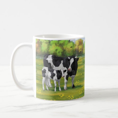 Holstein Cow  Cute Calf in Summer Pasture Coffee Mug