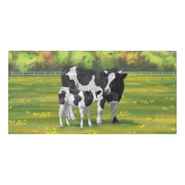 Holstein Cow & Cute Calf in Summer Pasture Door Sign (Classic Front)