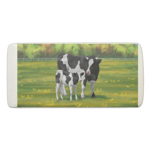 Holstein Cow  Cute Calf in Summer Pasture Eraser