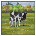 Holstein Cow &amp; Cute Calf in Summer Pasture Fabric