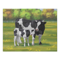 Holstein Cow & Cute Calf in Summer Pasture