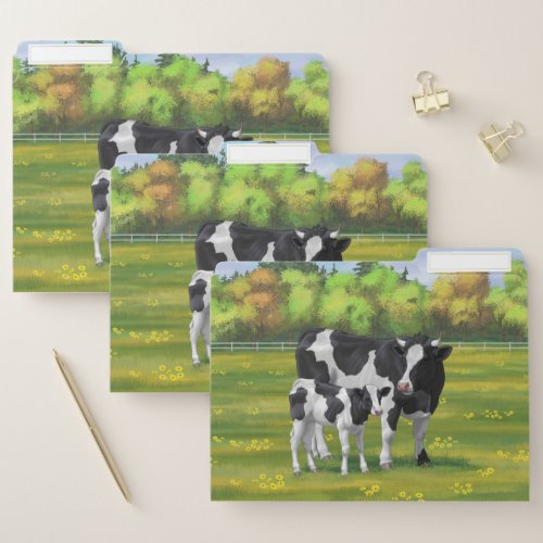 Holstein Cow  Cute Calf in Summer Pasture File Folder