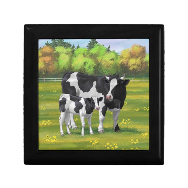 Holstein Cow & Cute Calf in Summer Pasture Gift Box (Front)