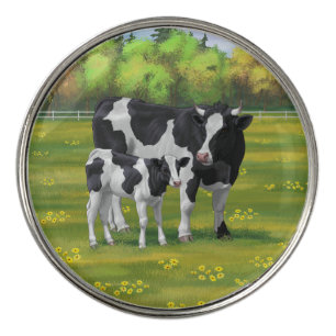 Holstein Cow & Cute Calf in Summer Pasture Golf Ball Marker