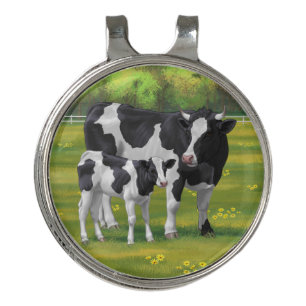 Holstein Cow & Cute Calf in Summer Pasture Golf Hat Clip