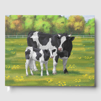 Holstein Cow & Cute Calf in Summer Pasture Guest Book