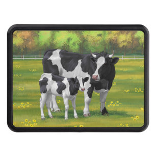 Holstein Cow & Cute Calf in Summer Pasture Hitch Cover