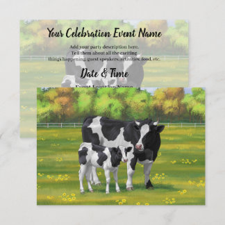 Holstein Cow & Cute Calf in Summer Pasture Invitation