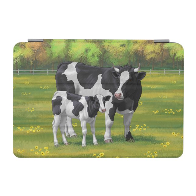Holstein Cow & Cute Calf in Summer Pasture iPad Mini Cover (Horizontal)
