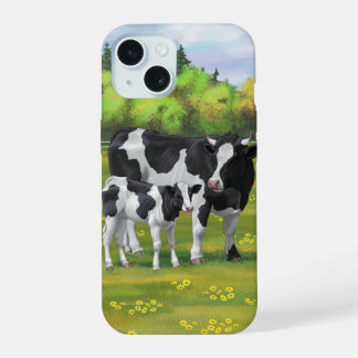 Holstein Cow & Cute Calf in Summer Pasture iPhone 15 Case