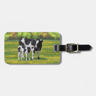 Holstein Cow & Cute Calf in Summer Pasture Luggage Tag