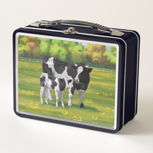 Holstein Cow  Cute Calf in Summer Pasture Metal Lunch Box