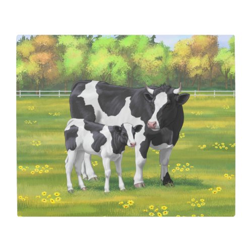 Holstein Cow  Cute Calf in Summer Pasture Metal Print
