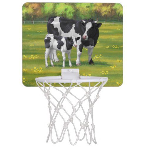 Holstein Cow  Cute Calf in Summer Pasture Mini Basketball Hoop