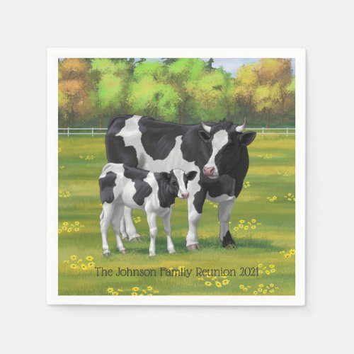 Holstein Cow  Cute Calf in Summer Pasture Napkins