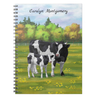Holstein Cow & Cute Calf in Summer Pasture Notebook