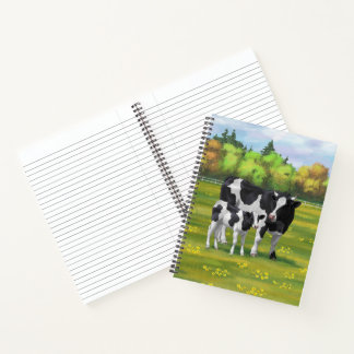 Holstein Cow & Cute Calf in Summer Pasture Notebook
