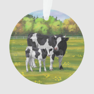 Holstein Cow & Cute Calf in Summer Pasture Ornament