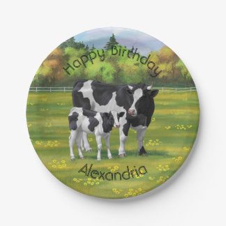 Holstein Cow & Cute Calf in Summer Pasture Paper Plates