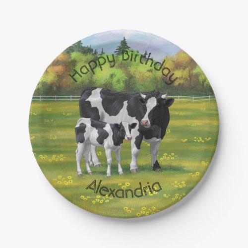 Holstein Cow  Cute Calf in Summer Pasture Paper Plates