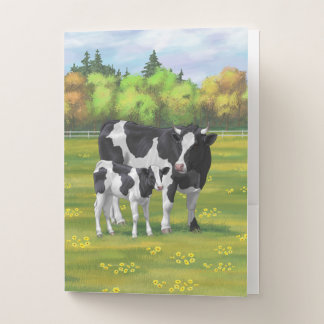 Holstein Cow & Cute Calf in Summer Pasture Pocket Folder