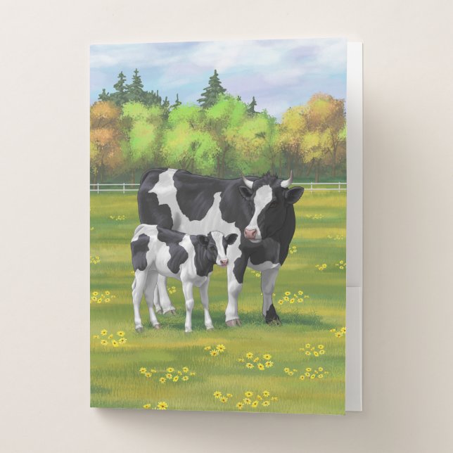 Holstein Cow & Cute Calf in Summer Pasture Pocket Folder (Front)