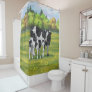 Holstein Cow & Cute Calf in Summer Pasture Shower Curtain