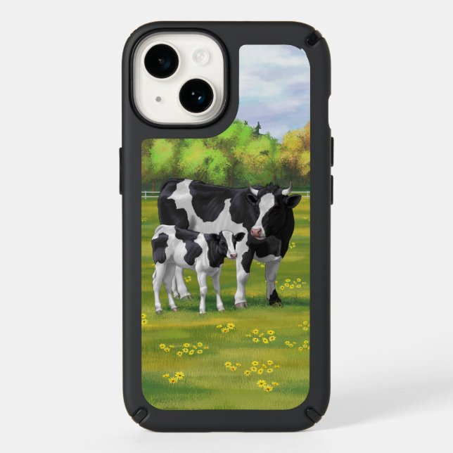 Holstein Cow & Cute Calf in Summer Pasture Speck iPhone Case (Front)