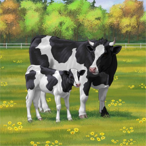 Holstein Cow  Cute Calf in Summer Pasture Sticker