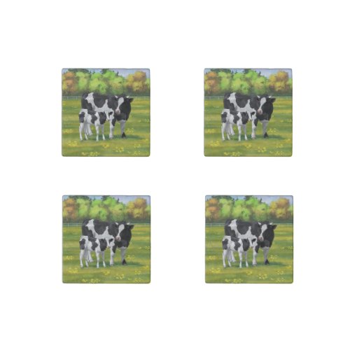 Holstein Cow  Cute Calf in Summer Pasture Stone Magnet