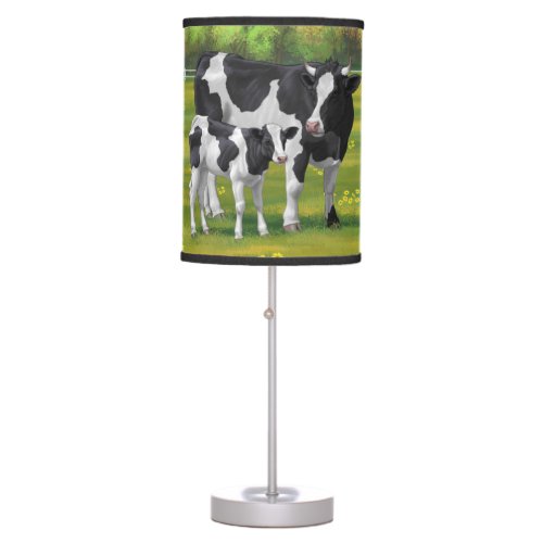 Holstein Cow  Cute Calf in Summer Pasture Table Lamp