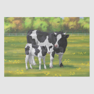 Holstein Cow & Cute Calf in Summer Pasture Tissue Paper