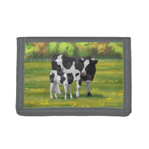 Holstein Cow & Cute Calf in Summer Pasture Tri-fold Wallet