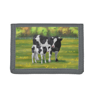 Holstein Cow & Cute Calf in Summer Pasture Tri-fold Wallet