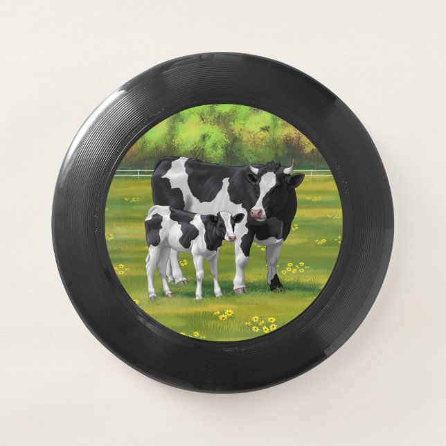Holstein Cow & Cute Calf in Summer Pasture Wham-O Frisbee (Front)