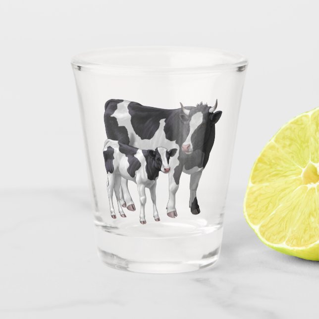 Holstein Cow & Cute Calf Shot Glass (Front)