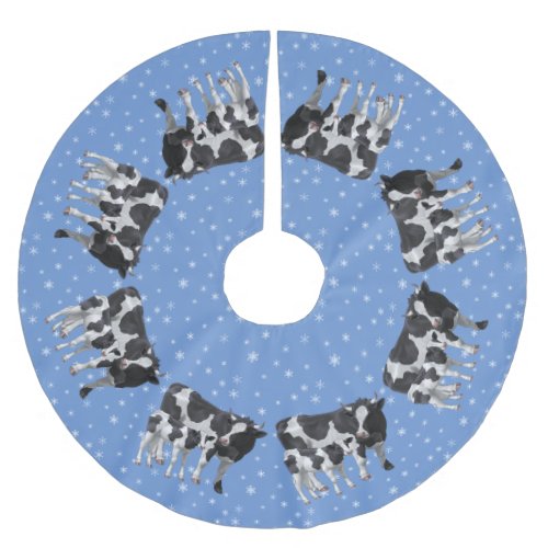 Holstein Cow  Cute Calf Snowflakes Brushed Polyester Tree Skirt
