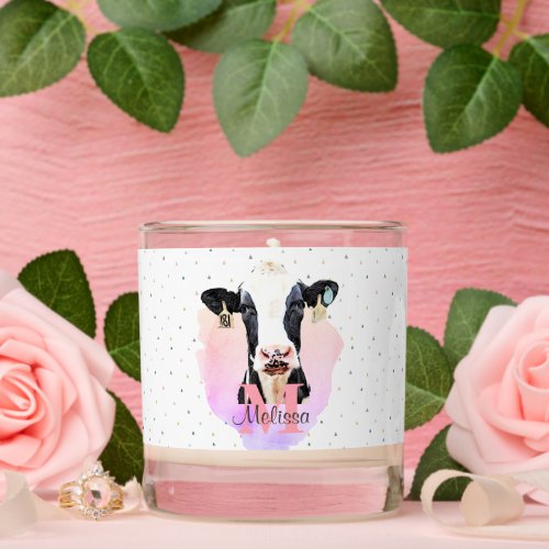 Holstein Cow Cute Pink Name Monogram Animal Scented Candle