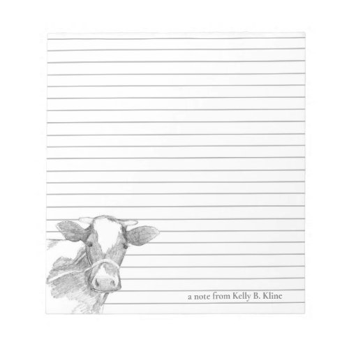 Holstein Cow Farm Animal Grey Lined Custom Name Notepad