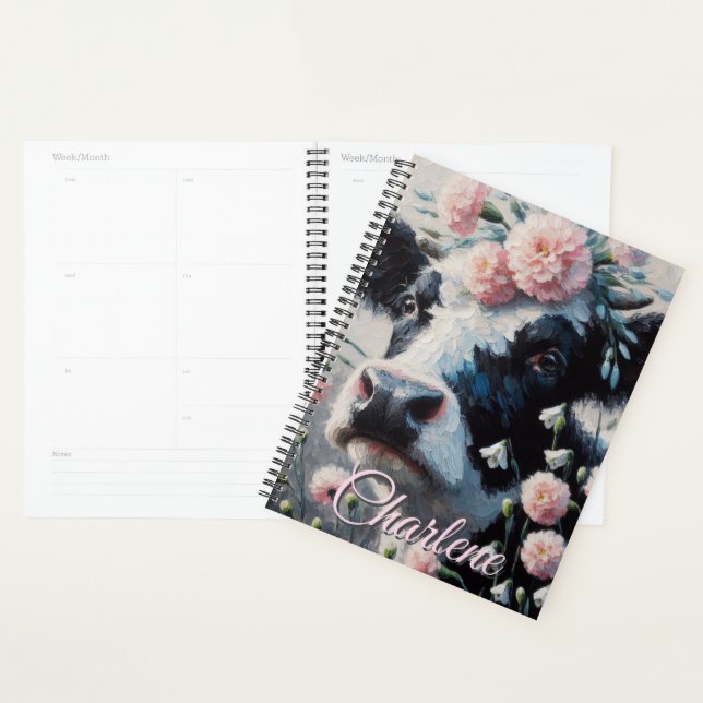 Holstein Cow Flowers Farm Farmhouse Personalized Planner (Display)