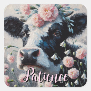Holstein Cow Flowers Farm Farmhouse Personalized Square Sticker