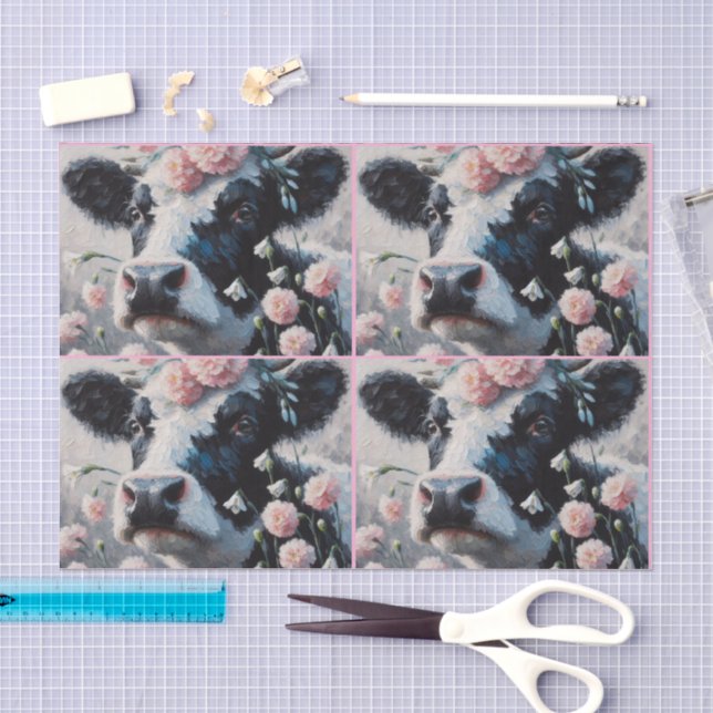 Holstein Cow in Flowers Farm Farmhouse Decoupage Tissue Paper (Craft)
