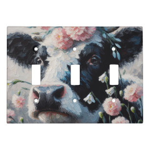 Holstein Cow in Flowers Farm Farmhouse Painting Light Switch Cover