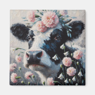 Holstein Cow in Flowers Farm Farmhouse Painting Magnet