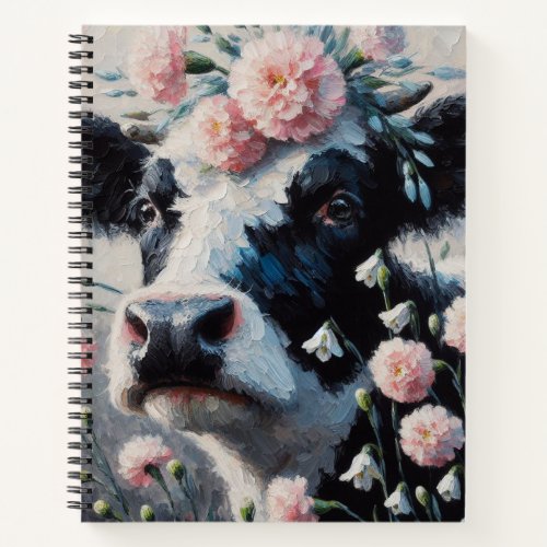 Holstein Cow in Flowers Farm Farmhouse Painting Notebook